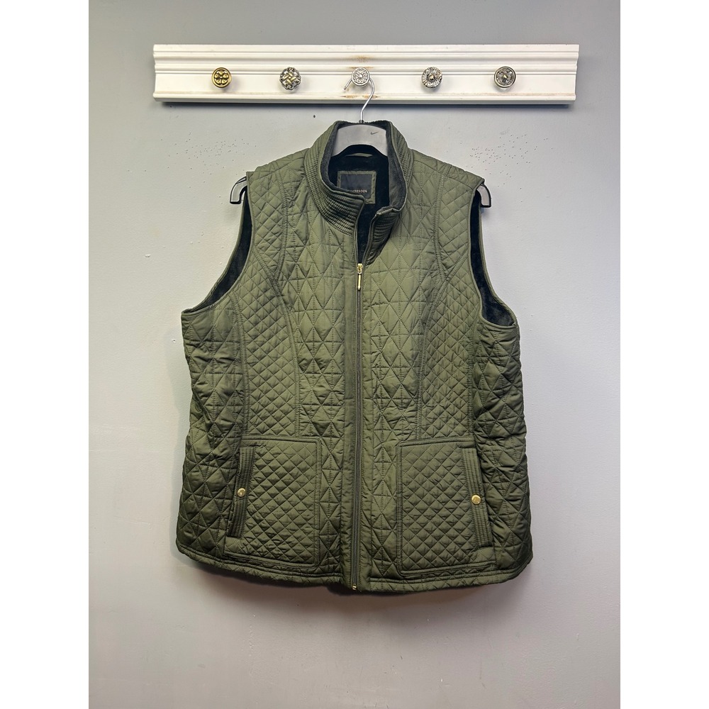 Weatherproof Vest Women 2X Olive Green Quilted Faux Fur Lined Full Zip Mock Neck